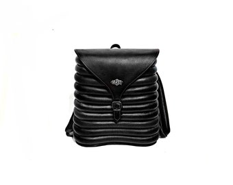 BlackLeather Backpack Unique Design HandMade in Italy - Zaino in pelle Zaino donna Uomo Zaino laptop