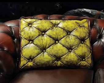 Unique Real Leather Pillows Chesterfield Buttoned Totally HandMade in Italy Patchwork Cushions Bespoke Colours