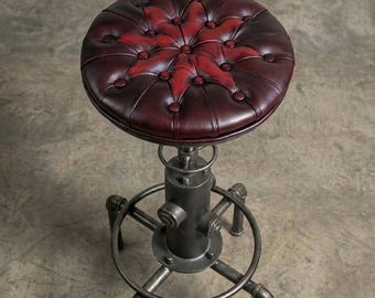 Industrial Harleq Steampunk Chesterfield Bar Stool, Adjustable Counter Kitchen Chair