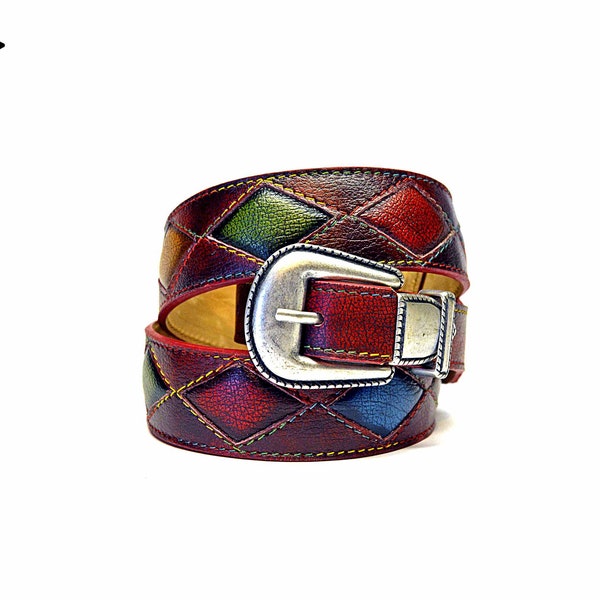 Ceinture en cuir Pièces en patchwork multicolores fabriquées à la main en Italie - Harleq Leather Belt homme femme, Fabriqué à la main