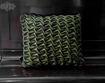 Real Leather Pillows Totally HandMade in Italy Unique Design Decorative Embossed Cushions Bespoke Colours Harleq Waves
