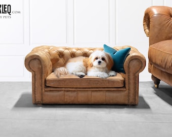 Luxury Dog Bed Handmade in Italy, Real Chesterfield Comfortable Pet Sofa, High Quality Dog Leather Couch / Dog Bed Luxury Italian Leathers