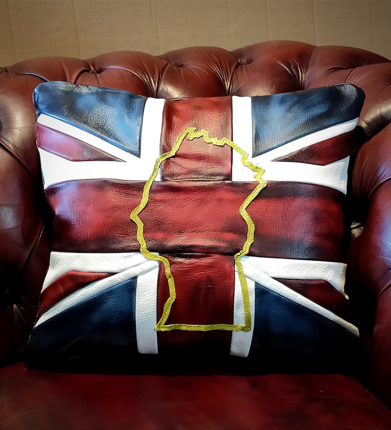 QUEEN Commemorial Union Jack Flag Leather Cushions UK Handmade Etsy