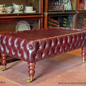 Original Chesterfield Leather Coffee Table Livingroom Ottoman Classic Style HandMade Premium Leathers