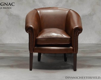 Handmade Cognac Leather Chesterfield Armchair: Art Deco Lounge Chair