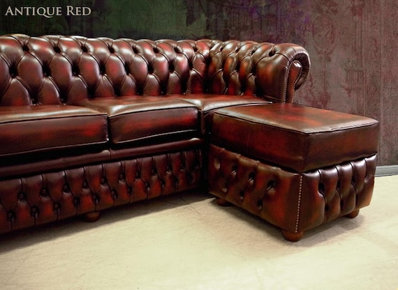 Chesterfield Leather Footstool Ottoman Open Lid box HandMade in England and Italy Patchwork Leathers