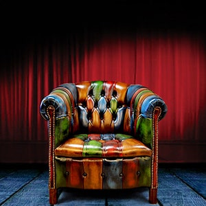 Handgjord Chesterfield-stol i läder i lapptäcke - Harleq Byron-fåtölj