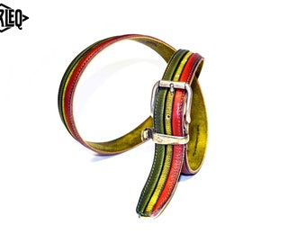 Leather Belt Multi Coloured Patchwork Pieces Handmade in Italy - Harleq Leather Belt men women, Handcrafted