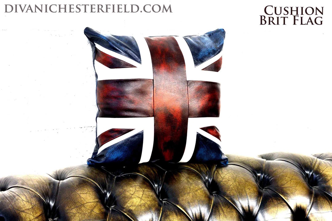 Leather Cushions UK Union Jack Flag Handmade in Italy Patchwork