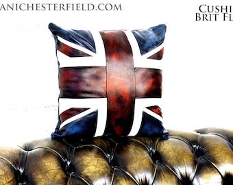 UK Union Jack flag Leather Cushions HandMade in Italy Patchwork Leathers Pillows
