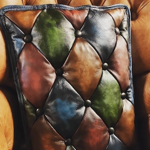 Real Leather Pillows Chesterfield Buttoned Hand Made in Italy Patchwork Cushions