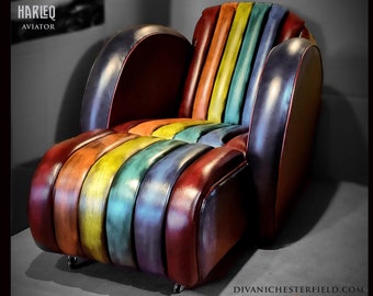 Ottoman foootstool table Harleq Aviator - Luxury Art Decò French Style Pipe Paddings Unique Design HandMade in Italy Leathers