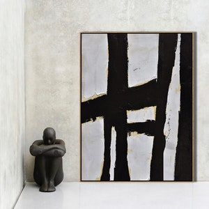 Extra Large Modern Painting Minimalist Painting Minimal Art Black and White Canvas Painting Office Painting by Leah Caylor #L107W1