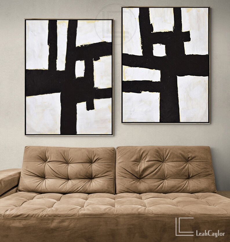 Oversized Set of 2 Minimalist Painting Abstract Wall Art Set Etsy