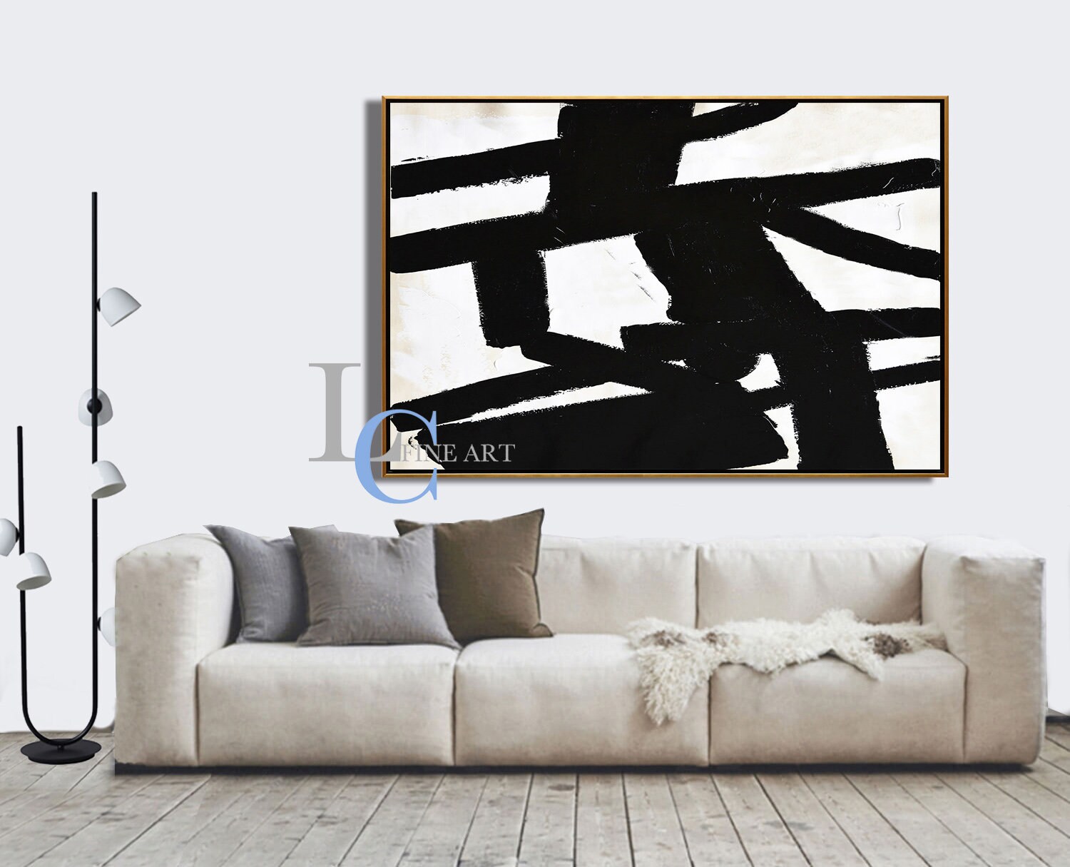 Large Horizontal Wall Art Texture Painting Black and White Etsy