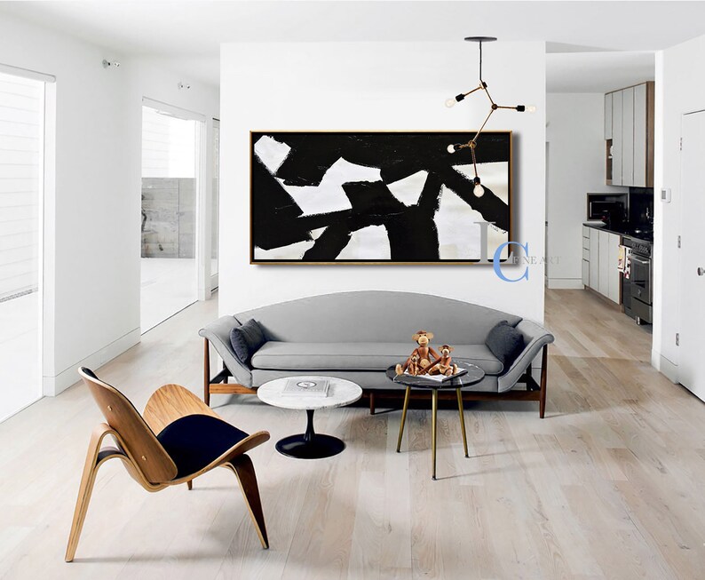 Extra Large Modern Painting Minimalist Painting Minimal Art Black and White Canvas Painting Office Painting by Leah Caylor #L107W1