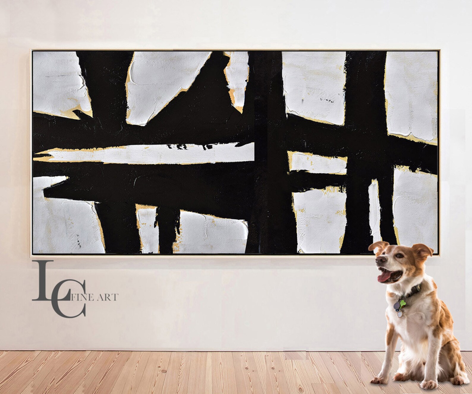 Large Horizontal Abstract Painting Black and White Canvas Etsy