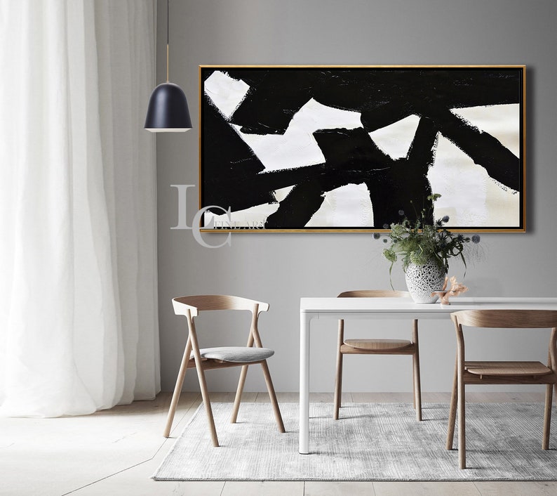 Extra Large Modern Painting Minimalist Painting Minimal Art Black and White Canvas Painting Office Painting by Leah Caylor #L107W1