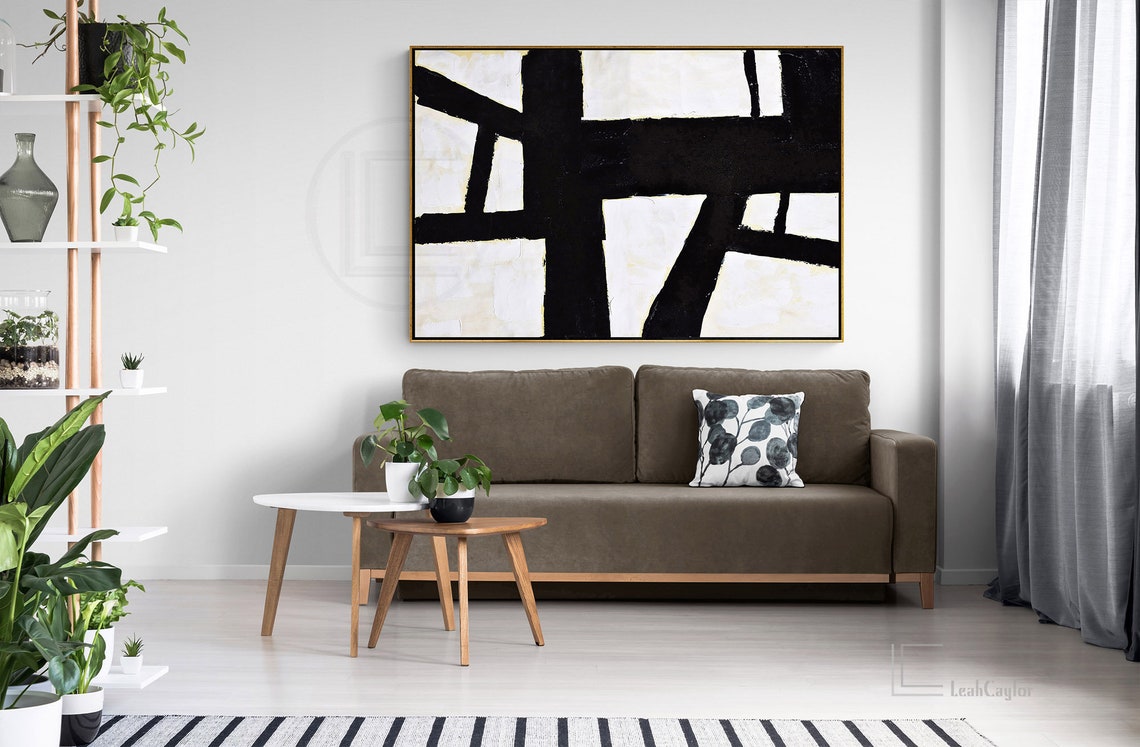 Black White Horizontal Wall Art Large Canvas Painting L175Z | Etsy