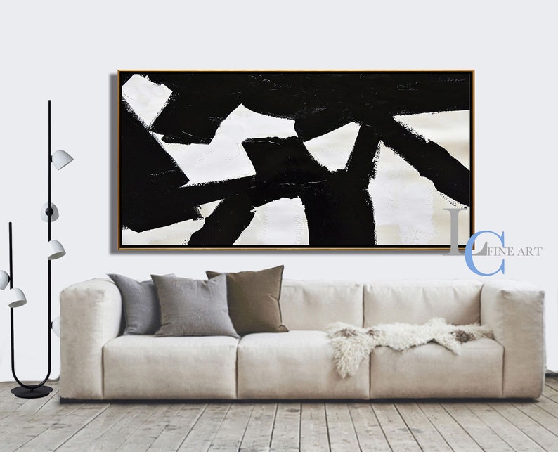 Extra Large Modern Painting Minimalist Painting Minimal Art Black and White Canvas Painting Office Painting by Leah Caylor #L107W1