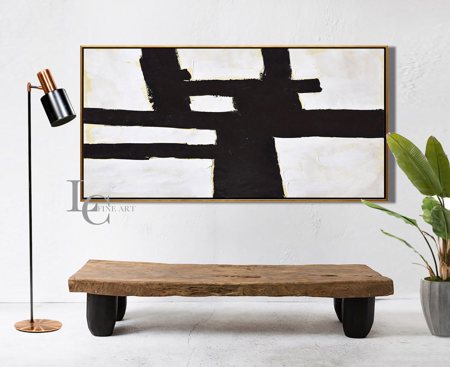 Large Horizontal Wall Art Black White Painting on Canvas Etsy