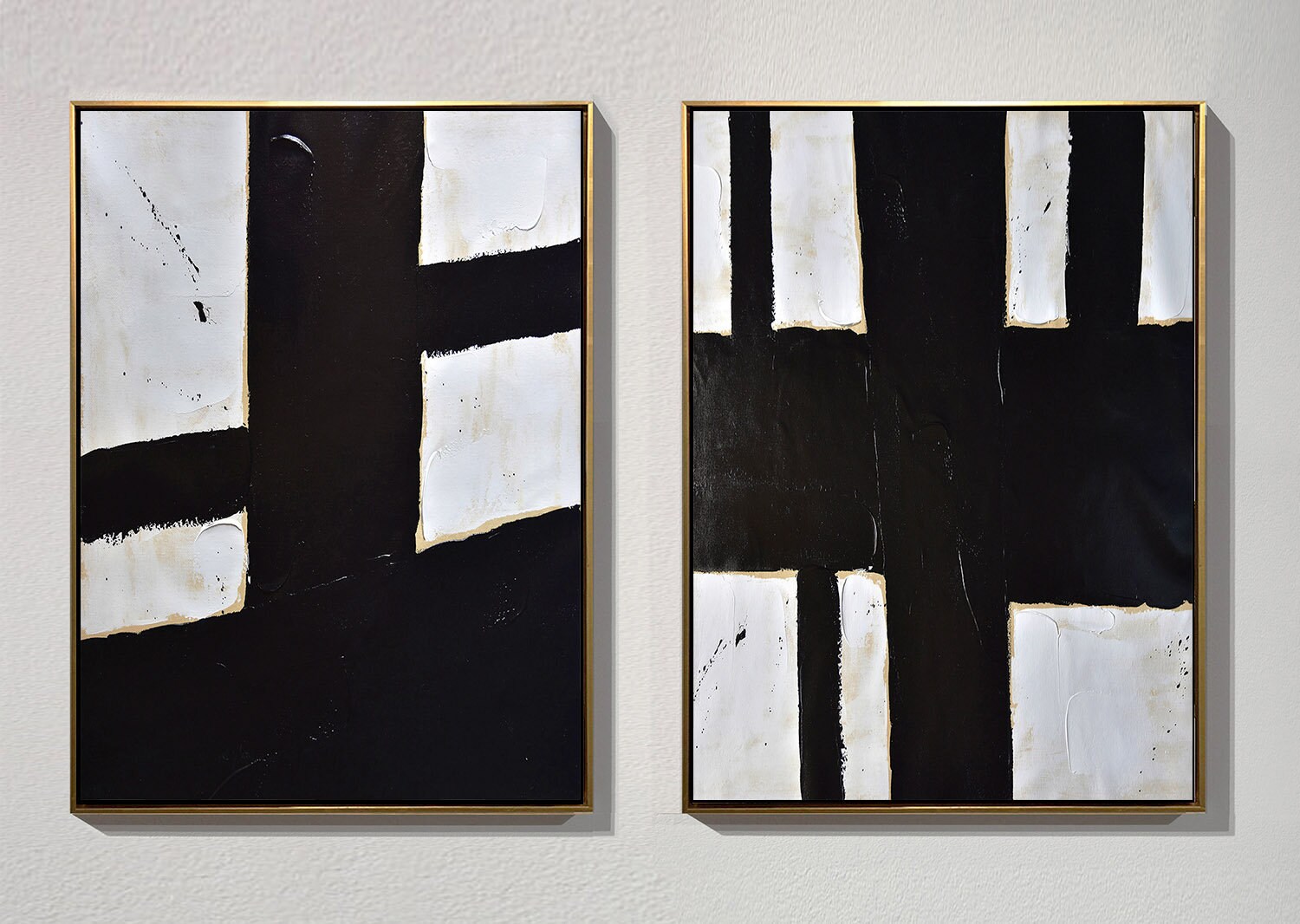 Set of 2 Abstract Art Geometrical Wall Art Black White Etsy