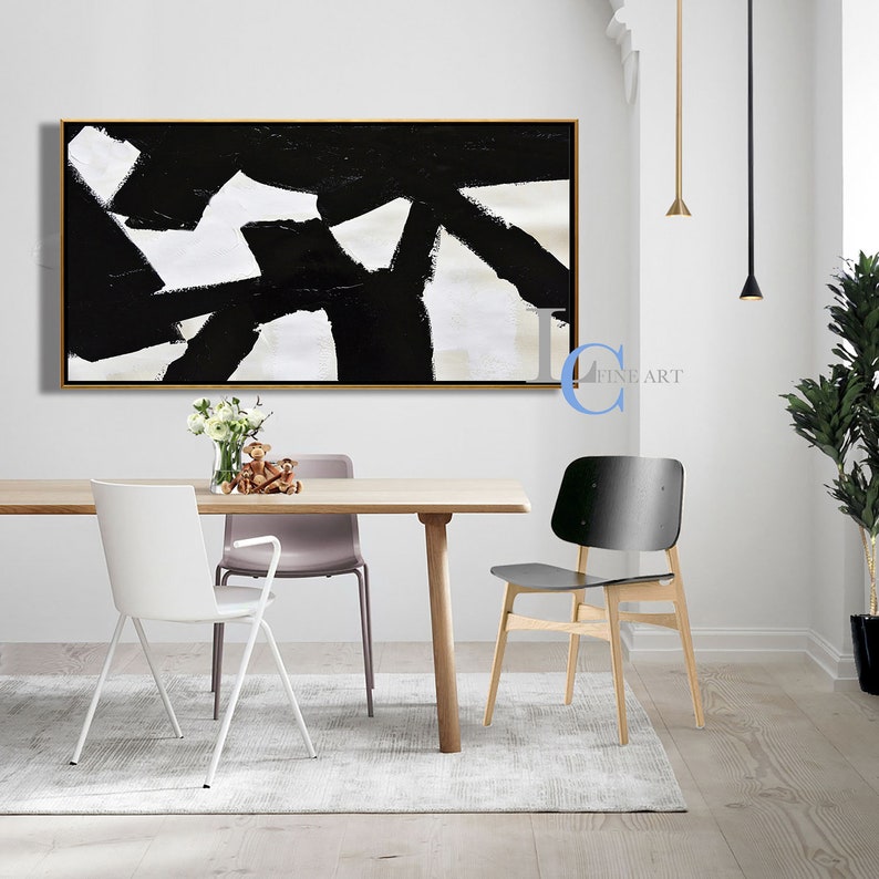 Extra Large Modern Painting Minimalist Painting Minimal Art Black and White Canvas Painting Office Painting by Leah Caylor #L107W1