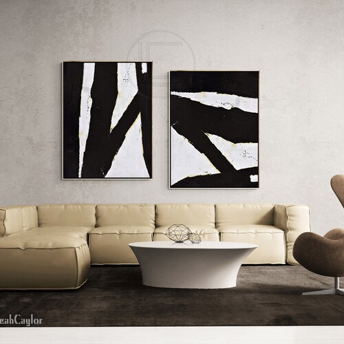 Oversized Set of 2 Minimalist Painting Abstract Wall Art Set Etsy