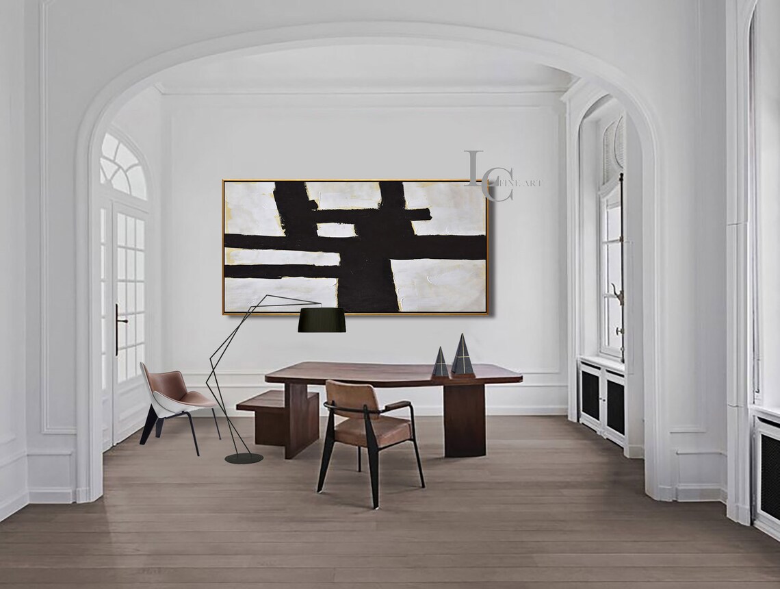 Large Horizontal Wall Art Black White Painting on Canvas | Etsy