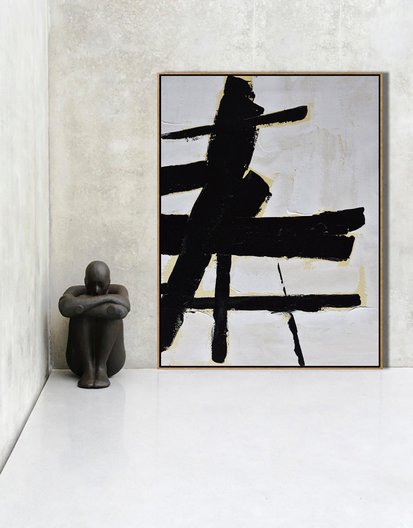 Large Black and White Abstract Painting on canvas L39Y Etsy