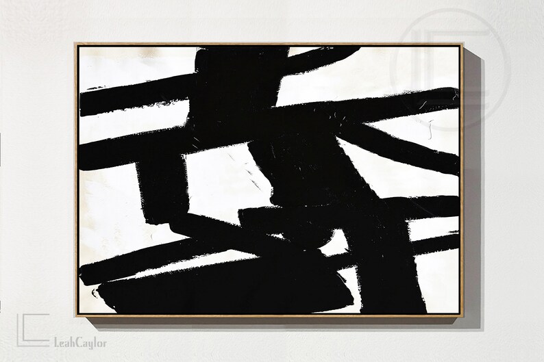 Large Horizontal Wall Art Texture Painting Black and White Etsy