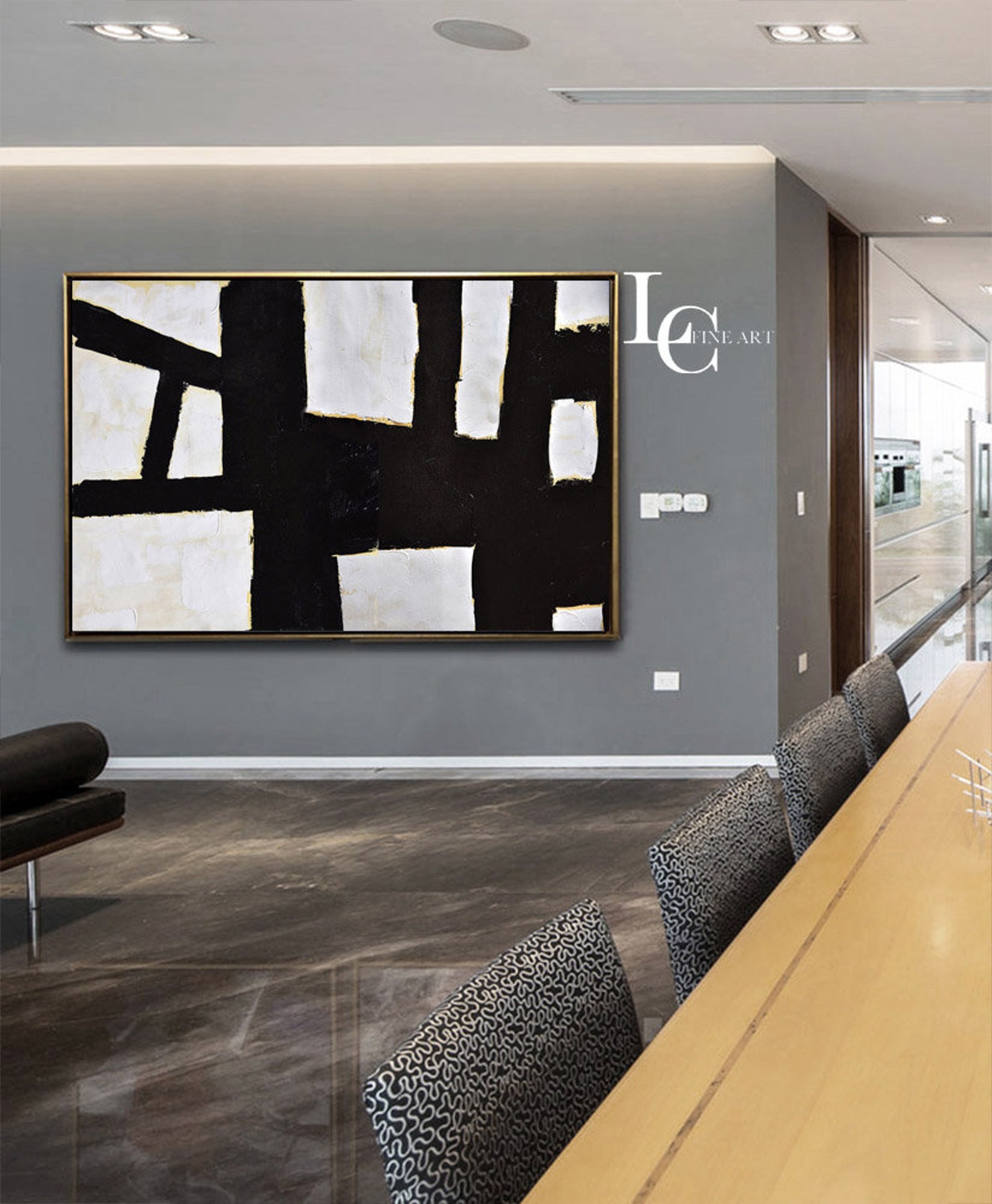 Black White Horizontal Wall Art Large Canvas Painting L173Z | Etsy