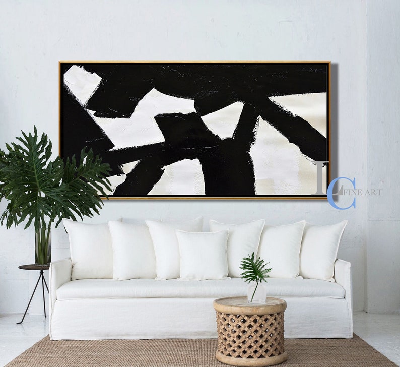 Extra Large Modern Painting Minimalist Painting Minimal Art Black and White Canvas Painting Office Painting by Leah Caylor #L107W1