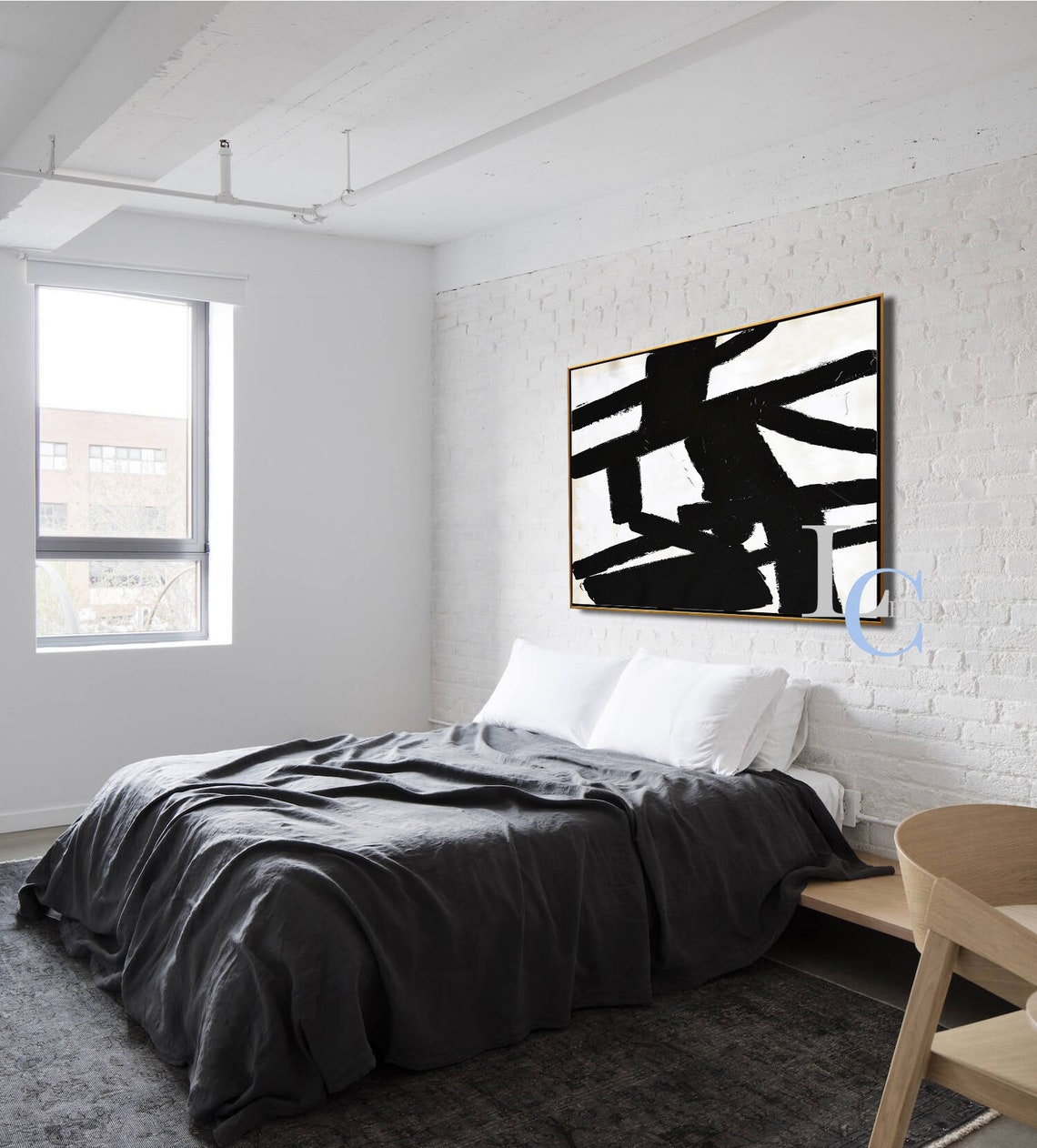 Large Horizontal Wall Art Texture Painting Black and White Etsy