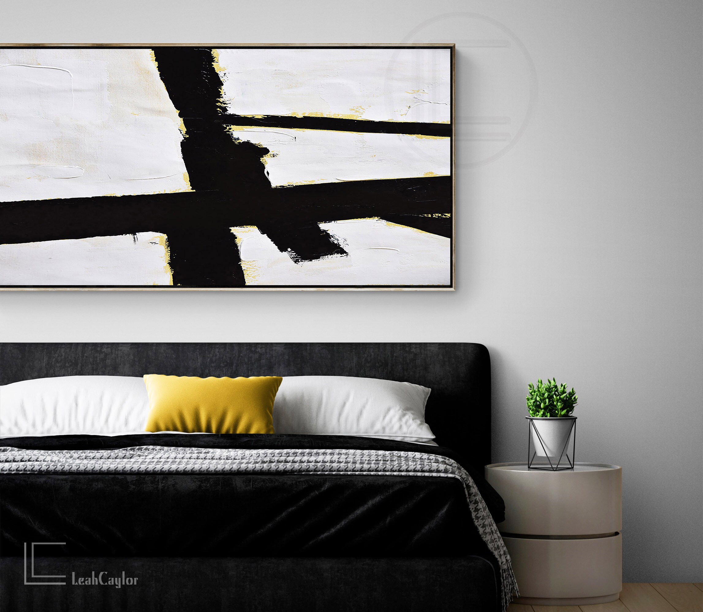 Große horizontale Wandkunst Schwarz Weiß Malerei auf Leinwand | Etsy