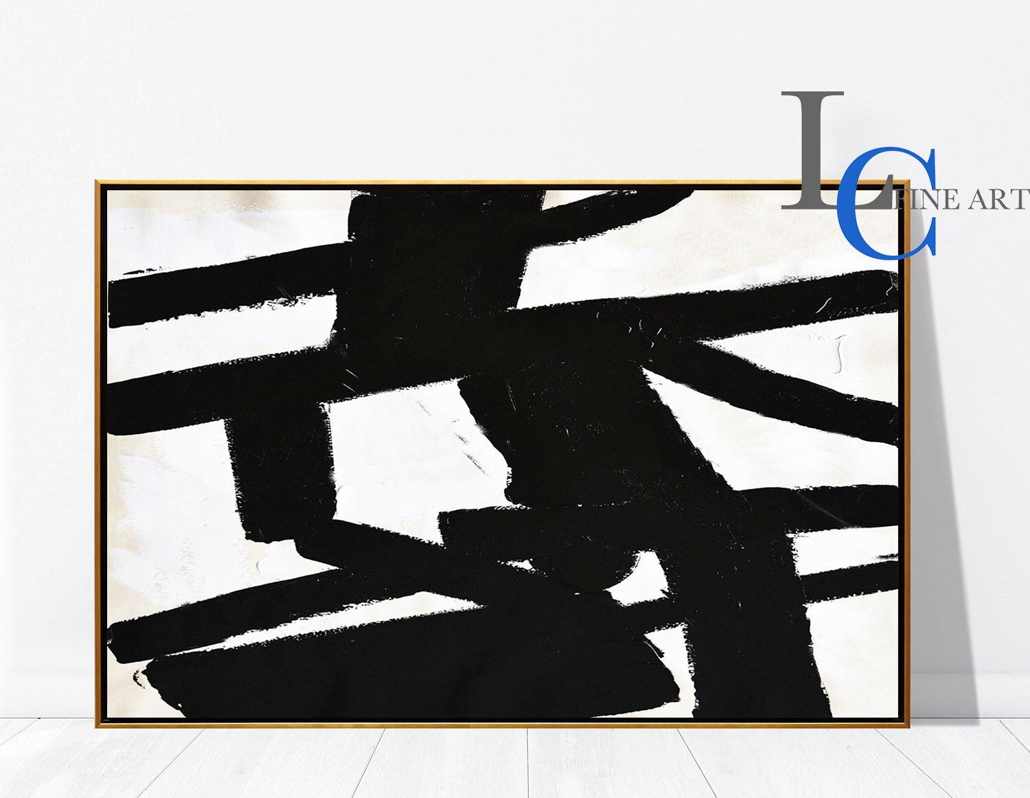 Large Horizontal Wall Art Texture Painting Black and White Etsy