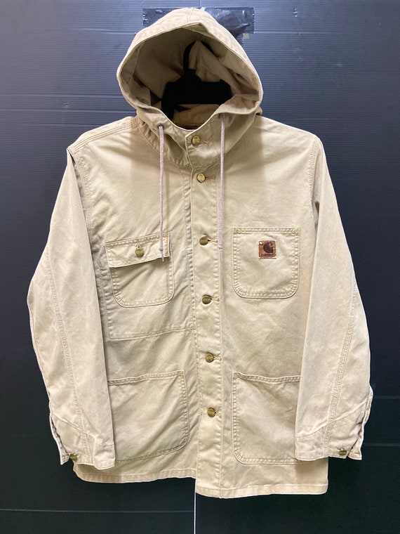 Vintage 90's Carhatt Hoodie Workwear Denim Jacket