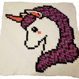Unicorn Pattern for Lapghan, C2C, row by row, grid, unicorn, crochet pattern, throw, blanket, afghan, graphgan, cross stitch image 1