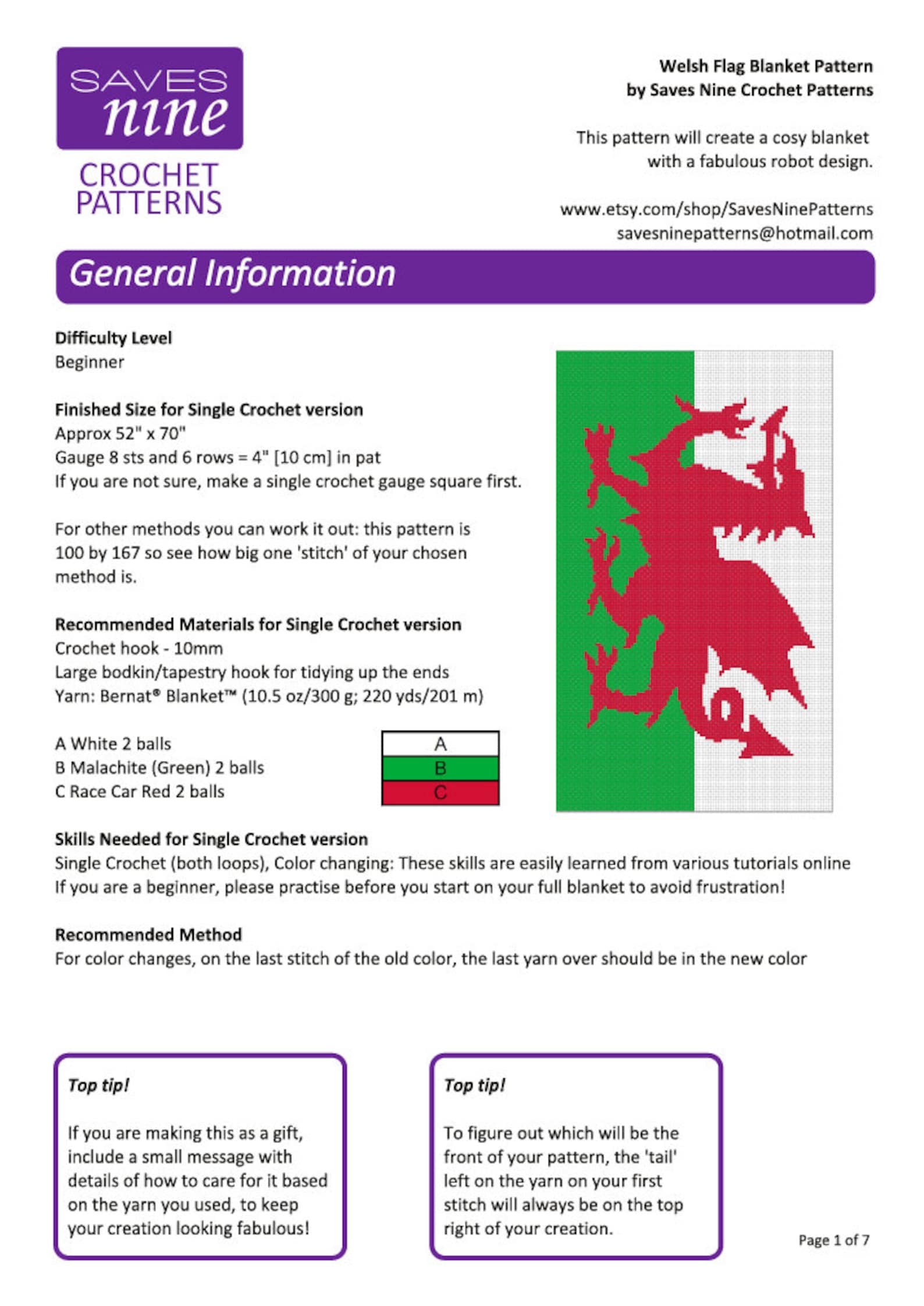 Welsh Flag Crochet Blanket Pattern row by row single Etsy