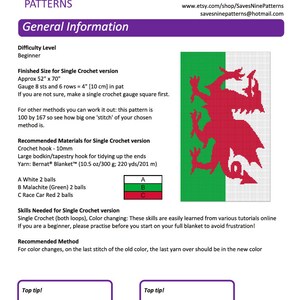 Welsh Flag, Crochet Blanket Pattern, row by row, single crochet, crochet blanket, crochet pattern, crochet throw, Wales, tapestry image 2