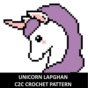 Unicorn Pattern for Lapghan, C2C, row by row, grid, unicorn, crochet pattern, throw, blanket, afghan, graphgan, cross stitch image 2