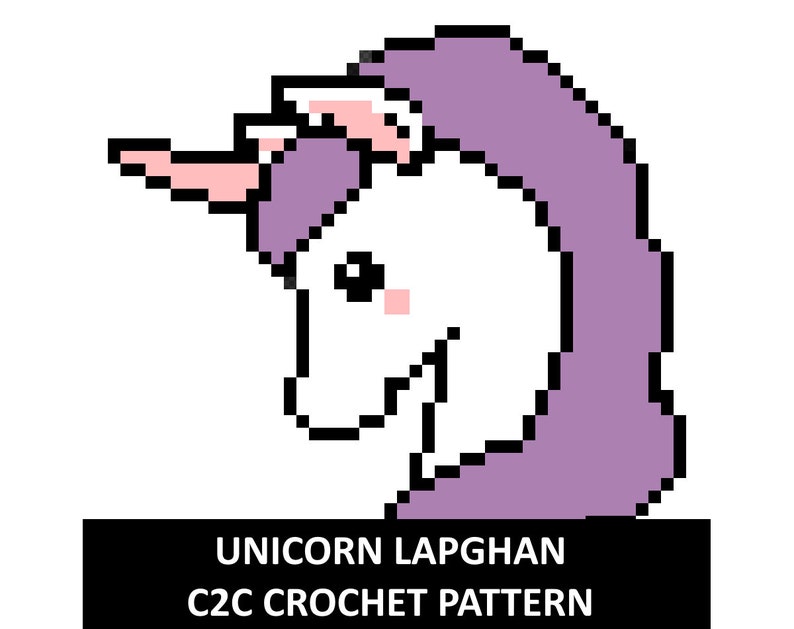 Unicorn Pattern for Lapghan, C2C, row by row, grid, unicorn, crochet pattern, throw, blanket, afghan, graphgan, cross stitch image 2