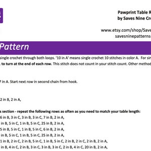 Paw Print Table Runner, Easy Crochet Pattern, pet crochet, row by row, grid, single crochet, c2c, tapestry imagem 3