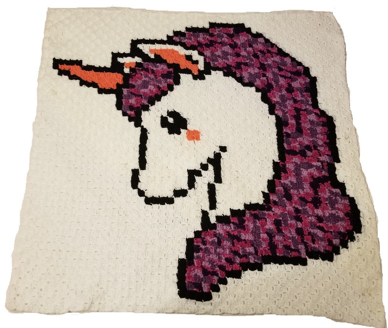 Unicorn Pattern for Lapghan, C2C, row by row, grid, unicorn, crochet pattern, throw, blanket, afghan, graphgan, cross stitch image 1