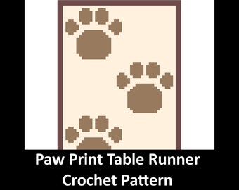 Paw Print Table Runner, Easy Crochet Pattern, pet crochet, row by row, grid, single crochet, c2c, tapestry