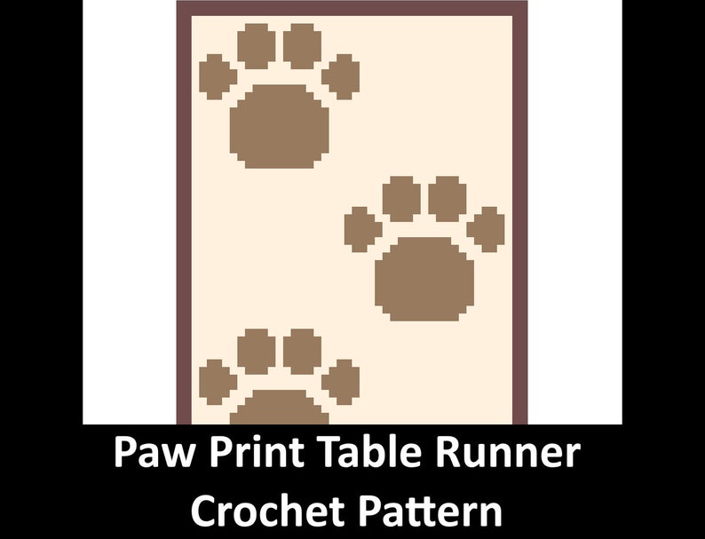 Paw Print Table Runner, Easy Crochet Pattern, pet crochet, row by row, grid, single crochet, c2c, tapestry imagem 1