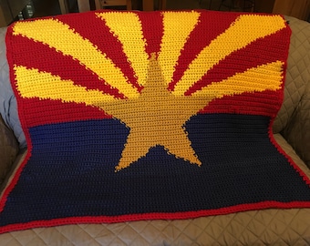 Arizona State Flag Crochet Blanket Pattern, row by row, grid, single crochet, crochet blanket, crochet pattern, throw, blanket, tapestry