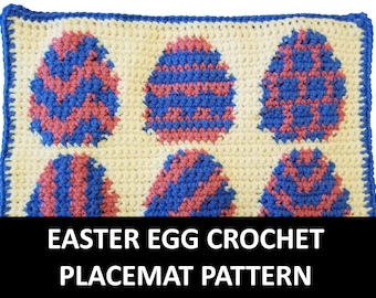 Easter Crochet, Egg Mat, Placemats Pattern, table mats, row by row, grid, single crochet, crochet pattern, place mat, table mat