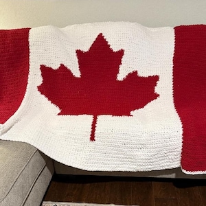 Modèle de couverture au crochet drapeau du Canada, rangée par rangée, C2C, grille, maille serrée, couverture au crochet, modèle au crochet, jeté, couverture, tapisserie
