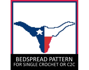 Texas Longhorn Crochet Tagesdecke Muster, c2c, Reihe für Reihe, Gitter, einfache Häkelarbeit, Häkeldecke, Häkelmuster, Überwurf, Decke, Gobelin